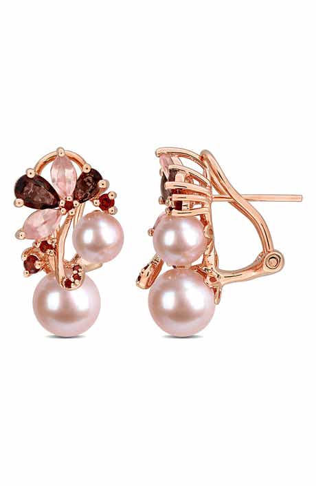 DELMAR 6-8.5mm Cultured Freshwater Pearl & Gemstone Cluster Earrings