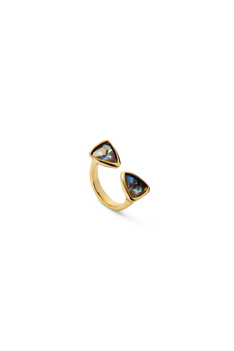 Ring with Two Pink Crystals, Alternate, color, Gold
