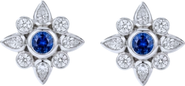 Qirat Fine Jewelry Round Sapphire with Pear & Round Diamond Halo Bezel Studs