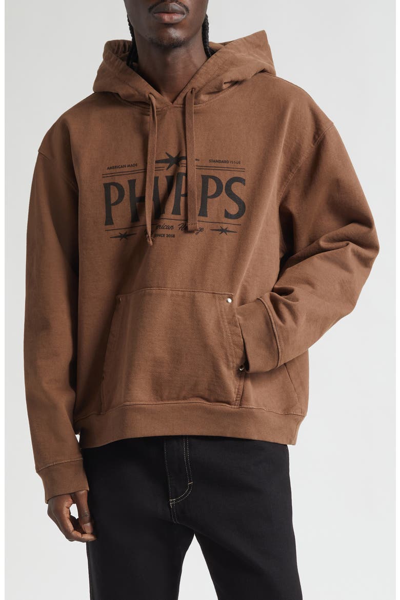 Studded Logo Graphic Hoodie, Main, color, BROWN