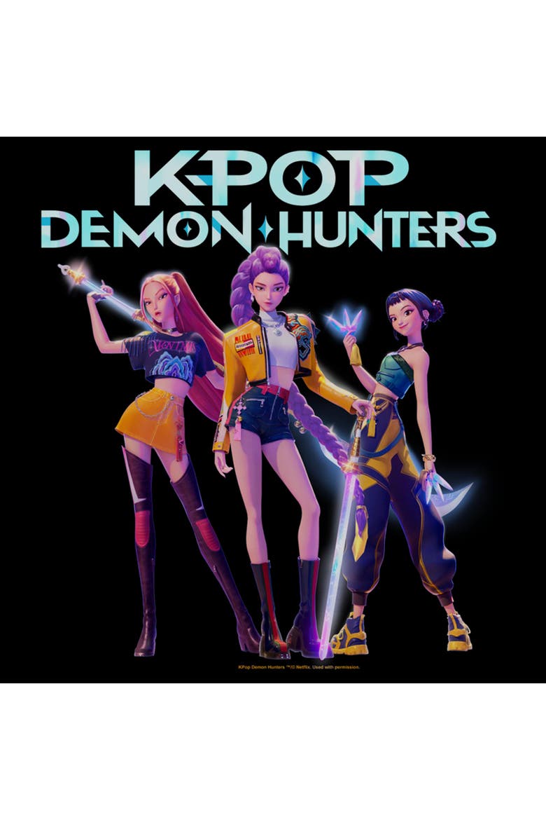 Juniors KPop Demon Hunters Girls Group Shot T Shirt, Alternate, color, Black