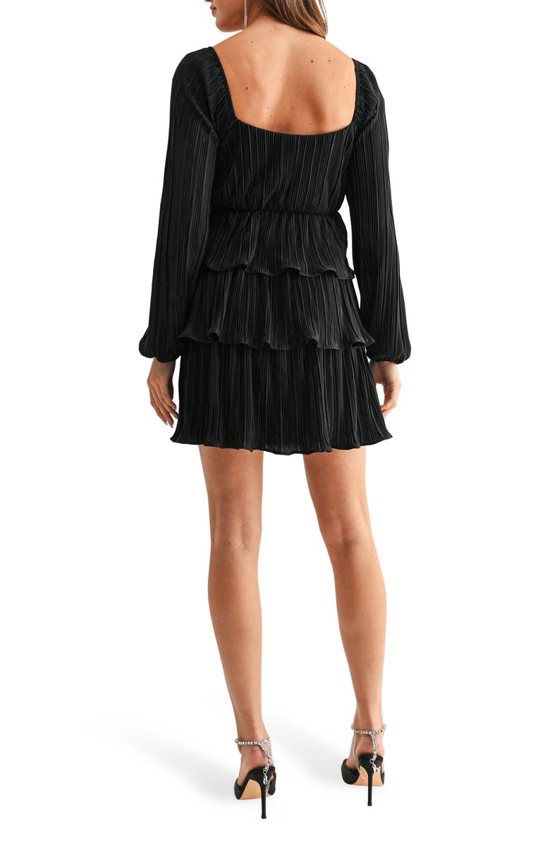 Lush Tiered Long Sleeve Plissé Dress, Alternate, color, Black