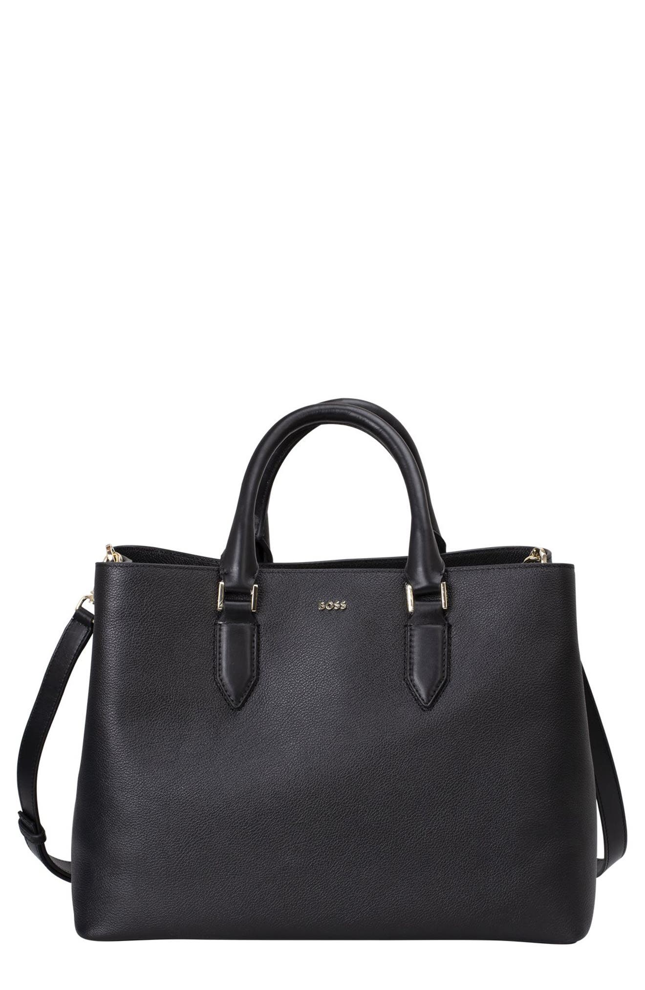 BOSS Alyce Leather Business Tote, Main, color, 