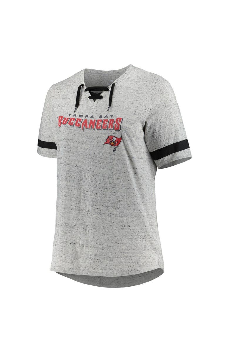PROFILE Women's Heather Gray Tampa Bay Buccaneers Plus Size Lace-Up V-Neck T-Shirt, Alternate, color, 