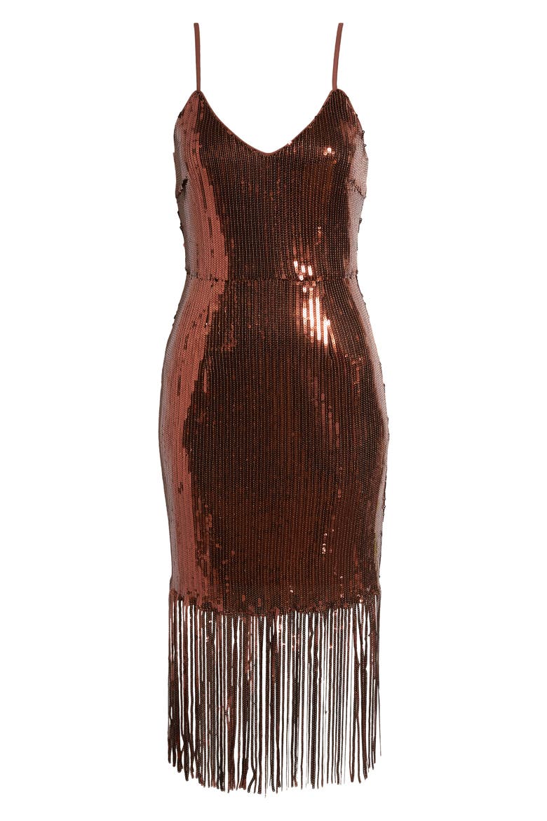 Anjou Sequin Fringe Cocktail Dress, Alternate, color, BRONZE