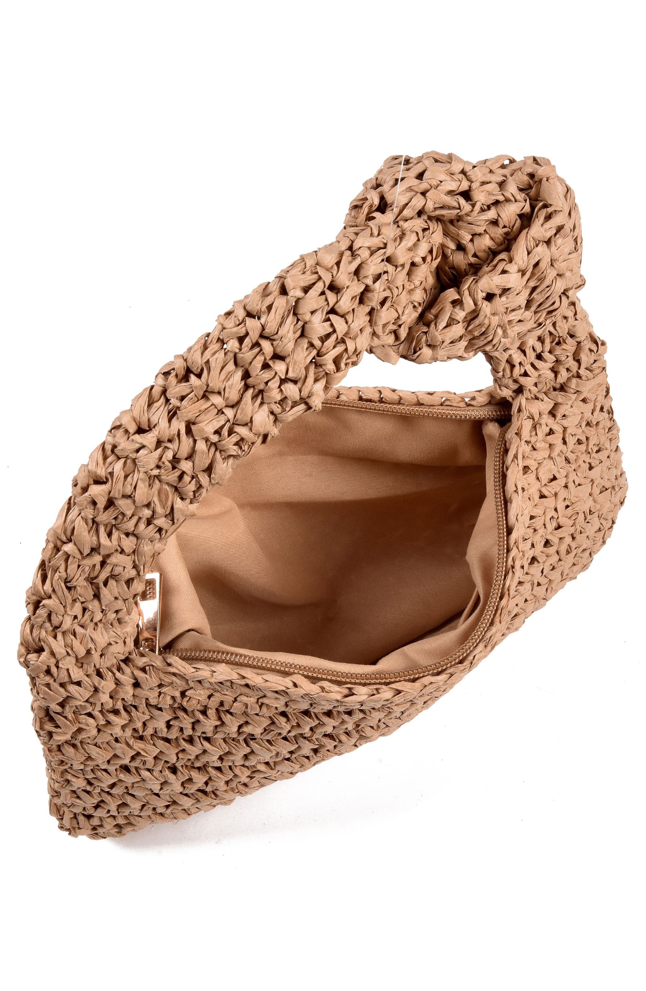 Adornia Raffia Knot Crescent Shoulder Bag, Alternate, color, Tan