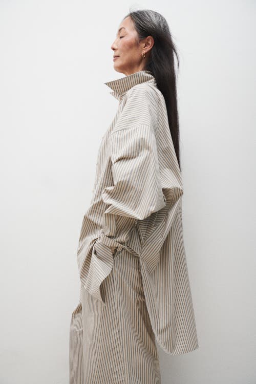 Silk Laundry Cotton Round Shirt Slate Stripe In Slate Stripe
