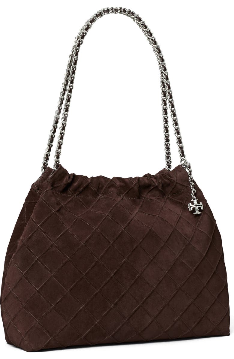 Tory Burch Fleming Soft Quilted Suede Hobo Bag, Alternate, color, Licorice