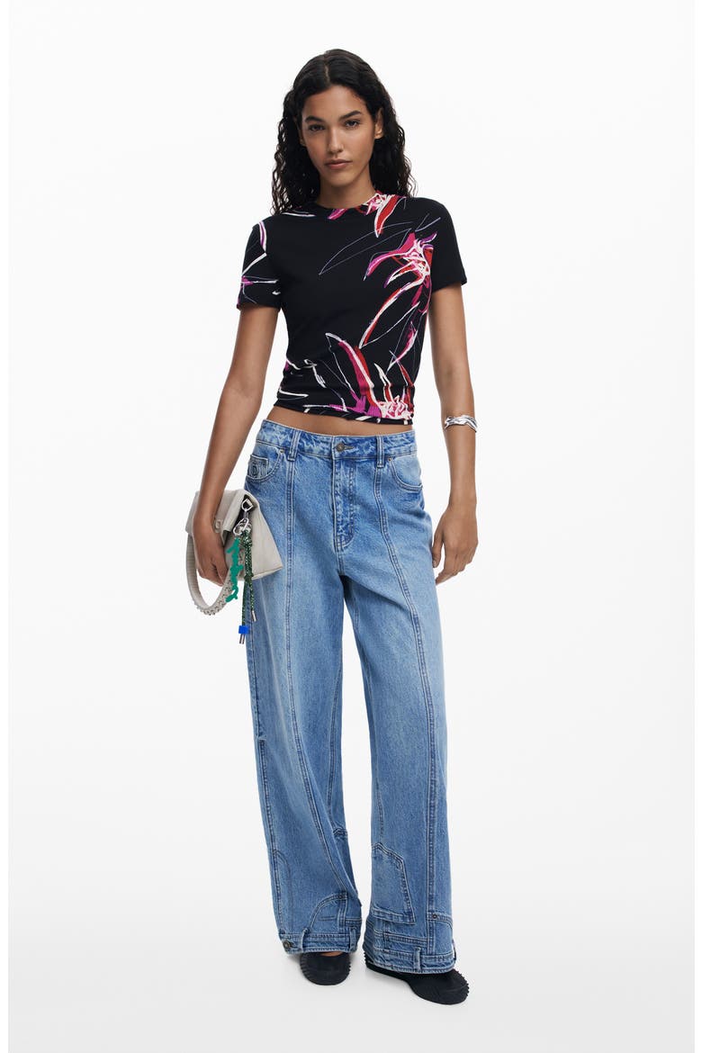 Floral Rib T-Shirt, Alternate, color, BLACK
