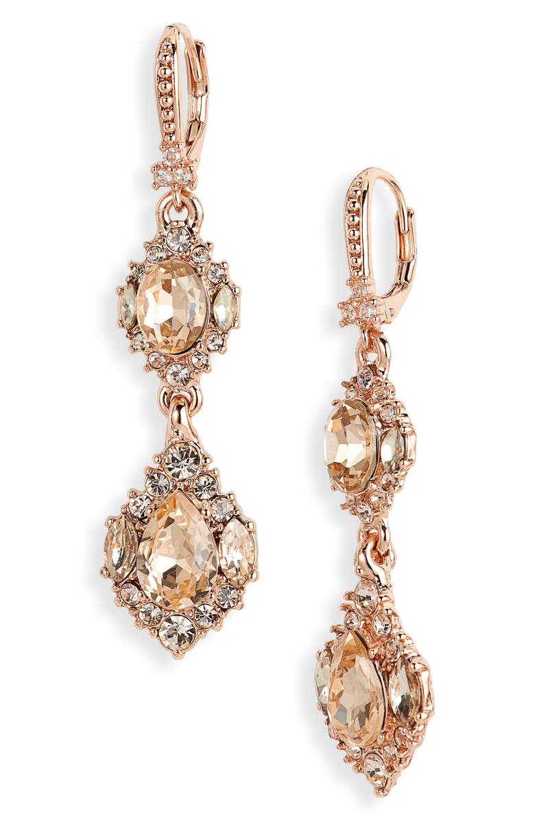 Marchesa Crystal Cluster Double Drop Earrings, Main, color, Rose Gold/ Silk