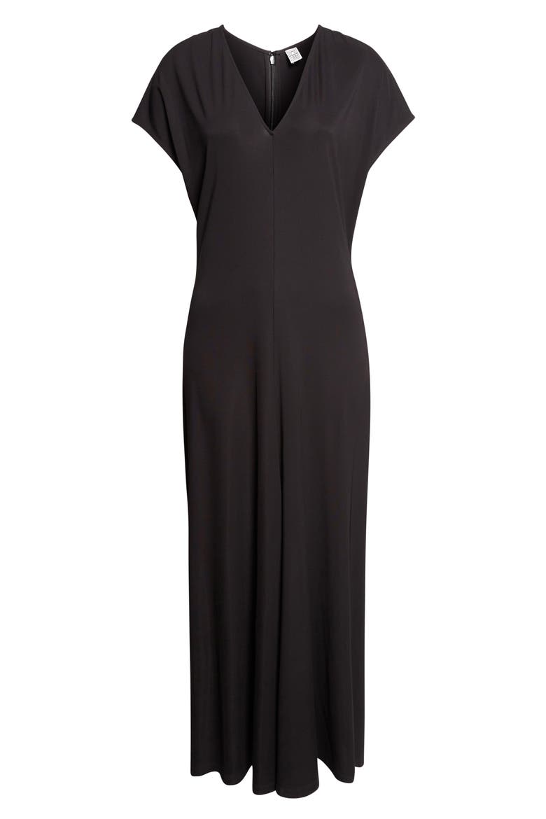 V-Neck Jersey Maxi Dress, Alternate, color, BLACK