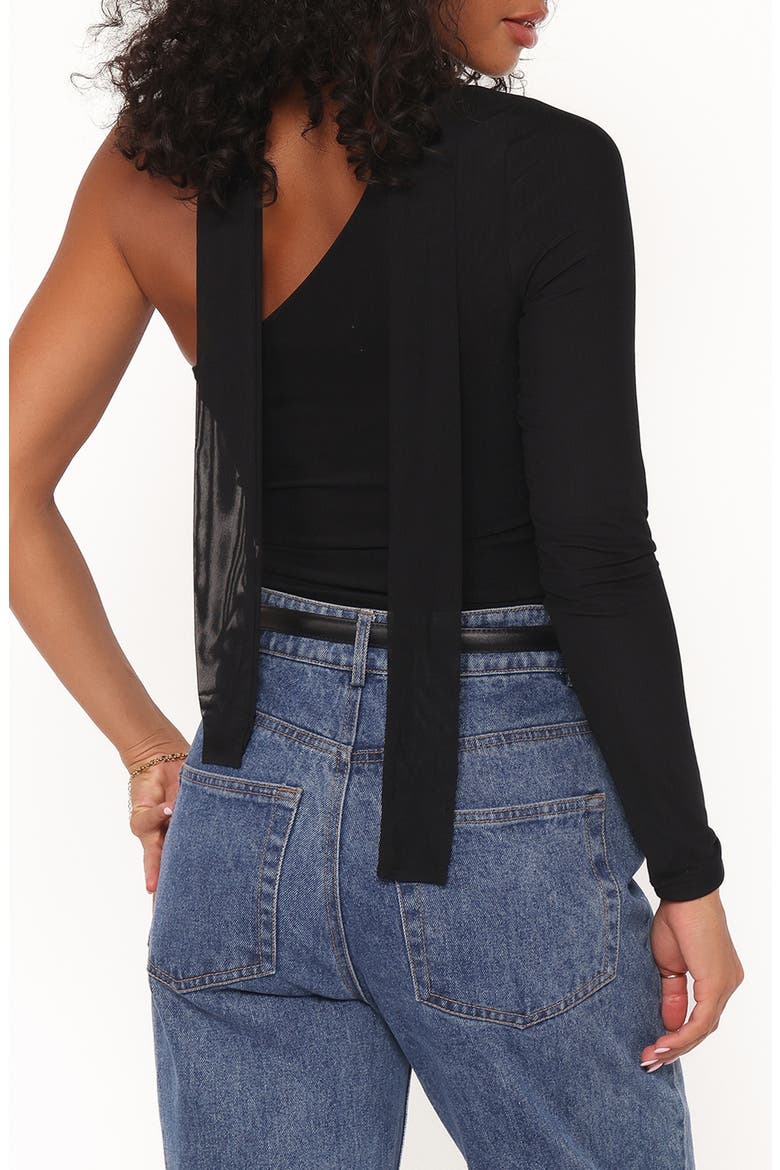Carlie Scarf Mesh One-Shoulder Top, Alternate, color, BLACK