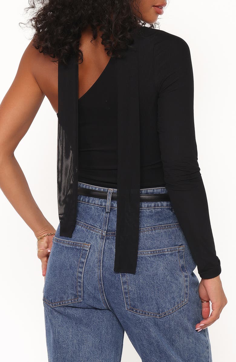 Petal & Pup Carlie Scarf Mesh One-Shoulder Top, Alternate, color, Black