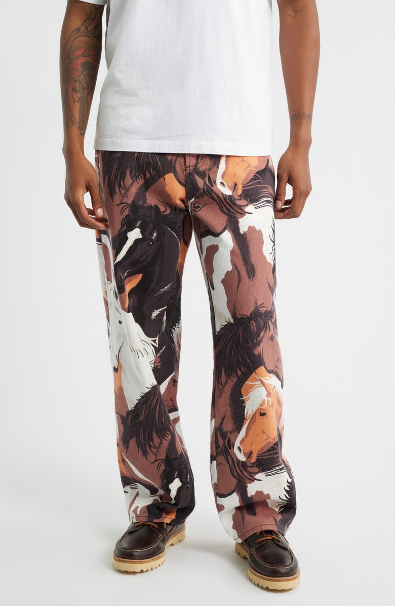 Obey Classic Horse Print Relaxed Jeans, Main, color, Brown Multi