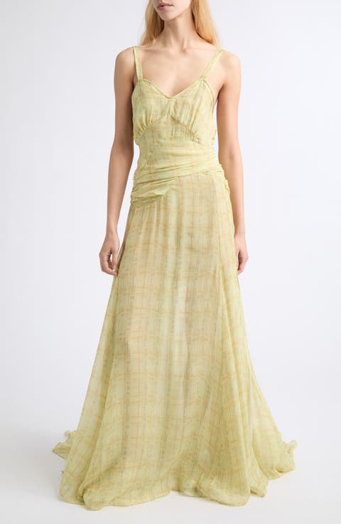 Plume Plaid Silk Chiffon Gown