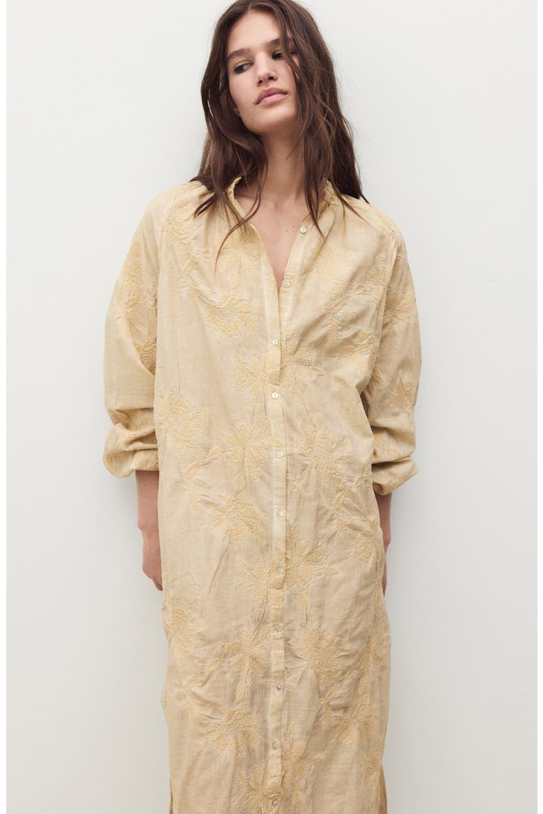 Overdyed Embroidered Cotton Nightgown, Alternate, color, LIGHT/ PASTEL BROWN