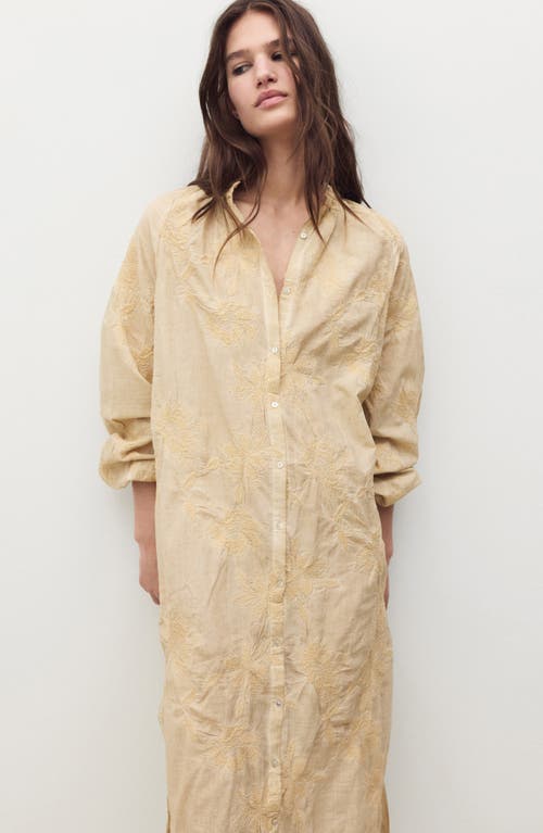 Mango Overdyed Embroidered Cotton Nightgown In Brown