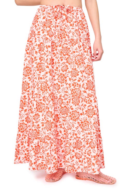 Floral Stretch Cotton Poplin Maxi Skirt