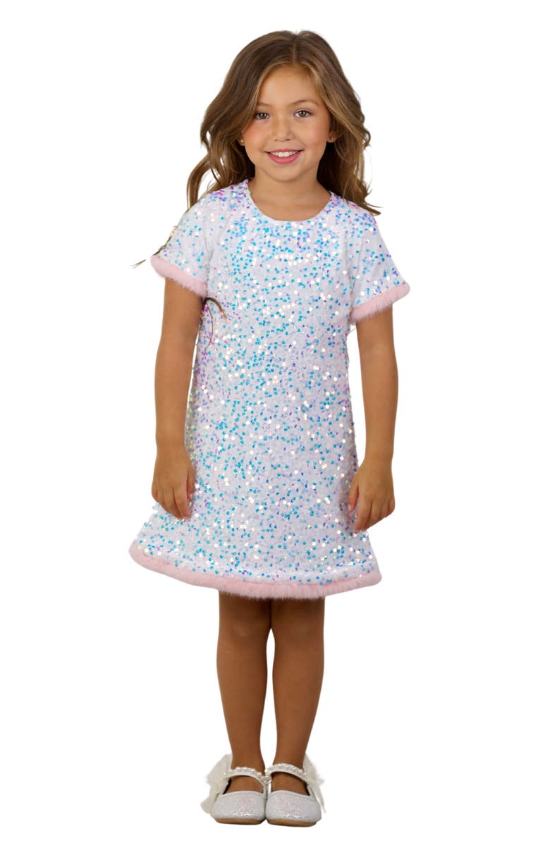 Mia Belle Girls Girls Sparkle & Hop Sequined Fur Easter Dress, Main, color, White