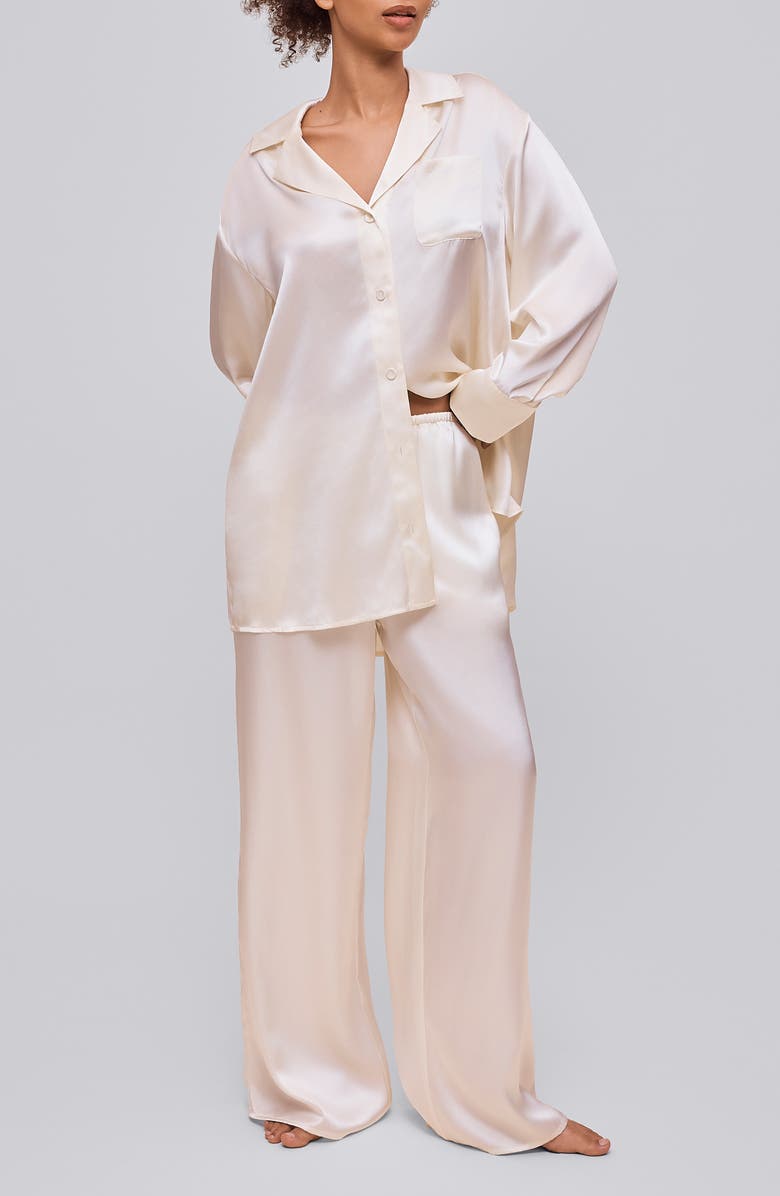 Papinelle Audrey Mulberry Silk Wide Leg Drawstring Pants, Alternate, color, White