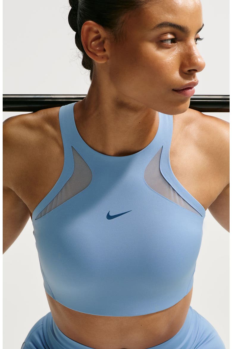 Universe High Neck Medium Impact Sports Bra, Alternate, color, 486 WORKBLUE/ SLATE