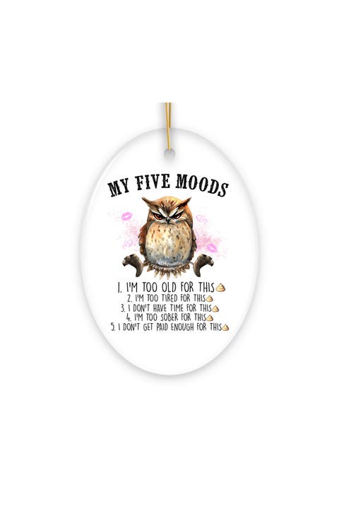 My Five Moods Grumpy Owl Ceramic Ornament