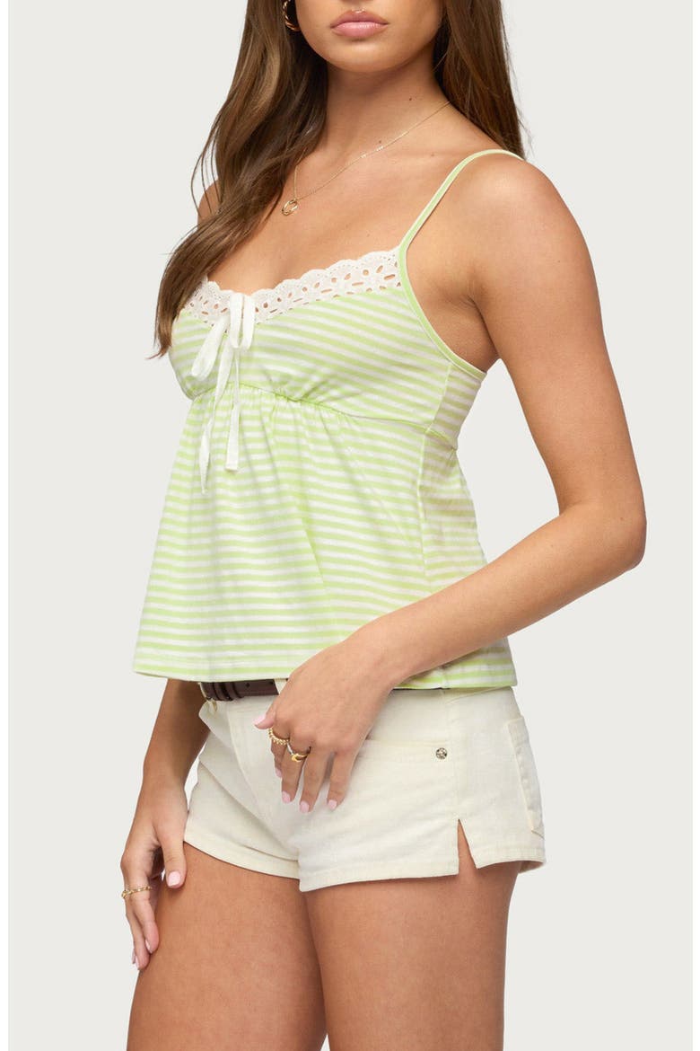 Cindee Contrast Stripe Babydoll Top, Alternate, color, WHITE-AND-GREEN