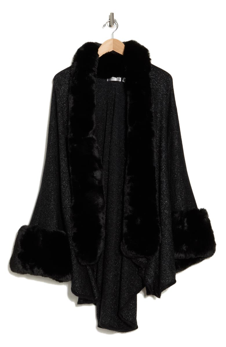 PATRIZIA LUCA Faux Fur Trim Glitz Ruana, Alternate, color, 