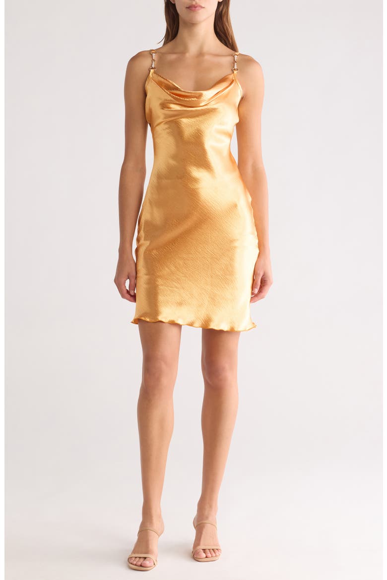 Cowl Neck Hammered Satin Dress, Main, color, GOLD