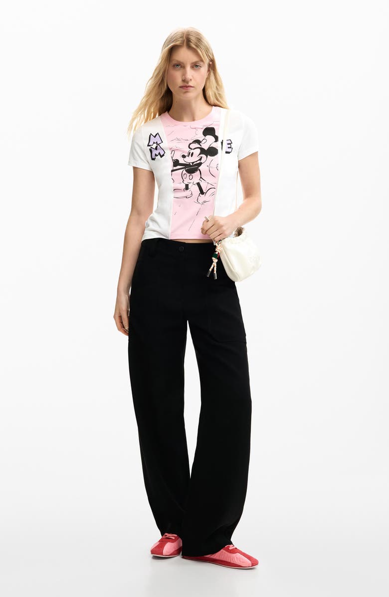 Desigual Mickey Mouse Paneled Graphic T-Shirt, Alternate, color, White