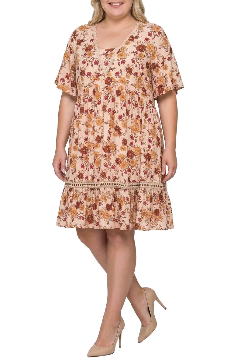 Standards & Practices Floral Print Crochet Lace Trim Dress, Alternate, color, Multi Floral