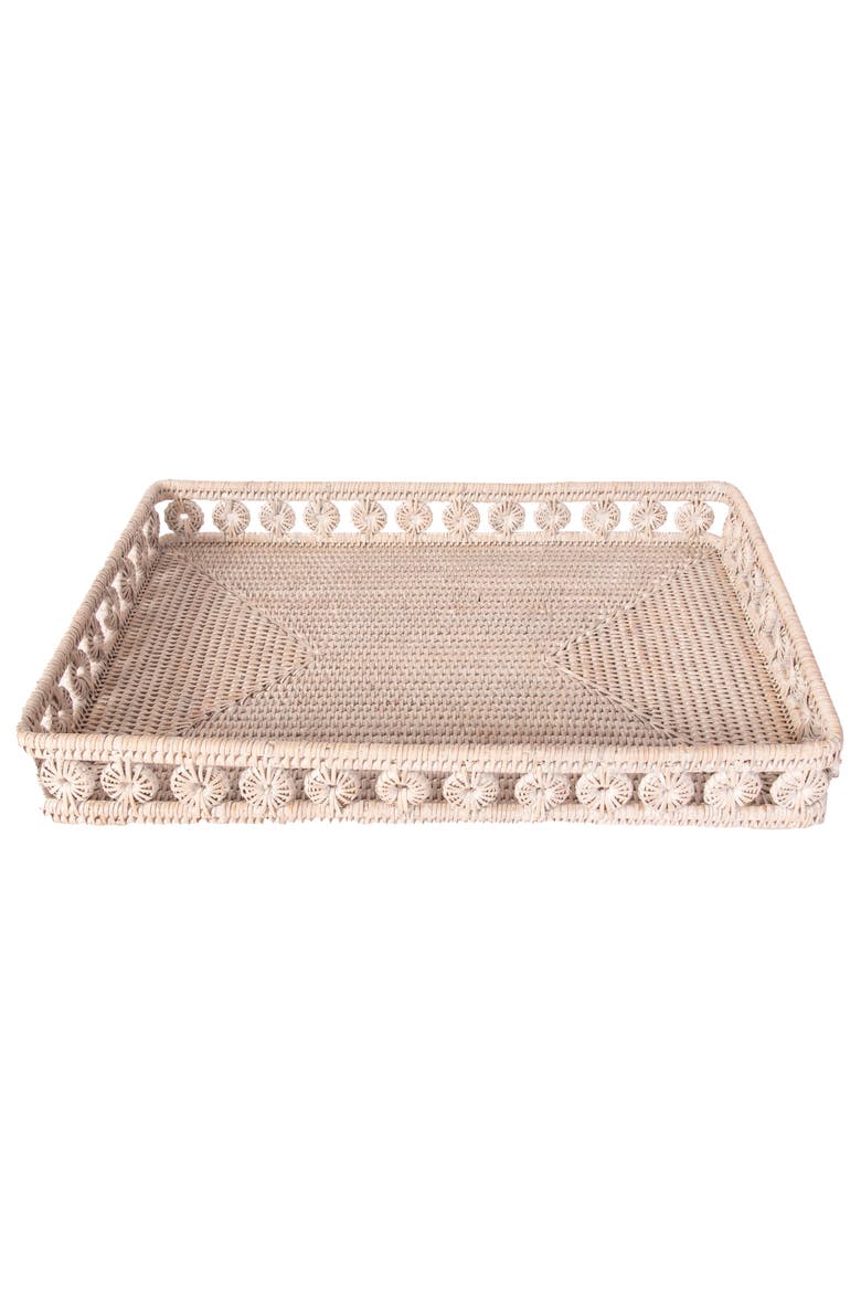 Artifacts Rattan Inna Design Rectangular Tray With Glass Insert, Main, color, White Wash