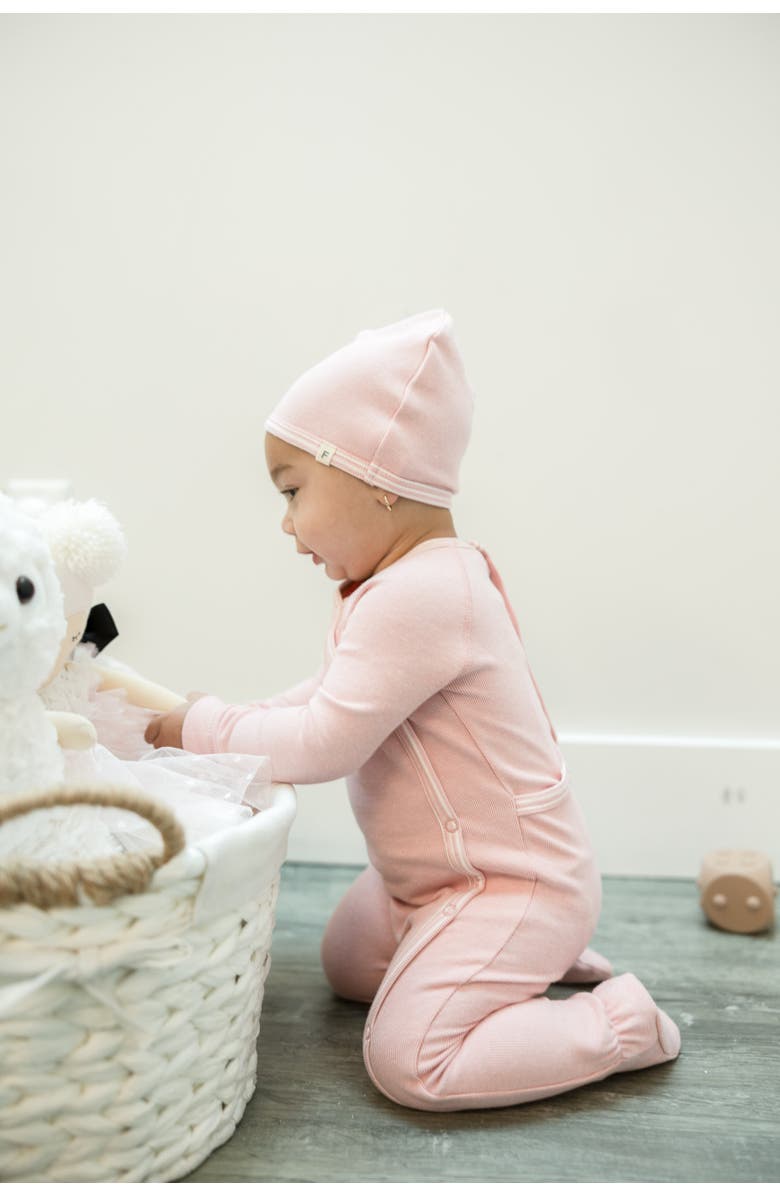 Fragile Stretch Knit Romper Set with Matching Hat, Alternate, color, Pink