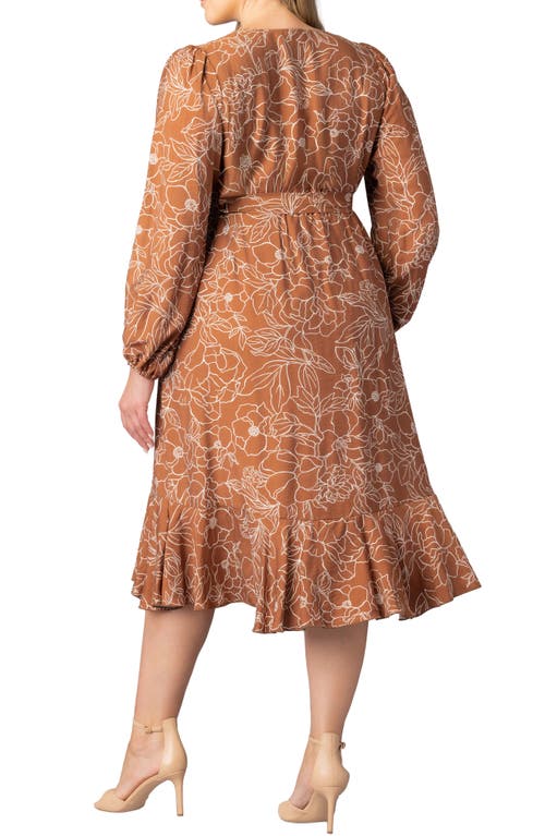 Kiyonna Julia Long Sleeve Midi Wrap Dress In Brown