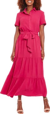 London Times Short Sleeve Tiered Shirtdress