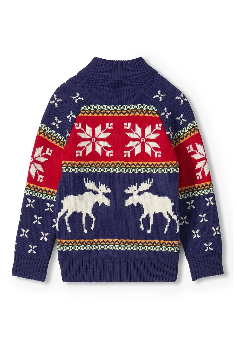 Kids' Holiday Moose Shawl Collar Cardigan, Alternate, color, BLUE
