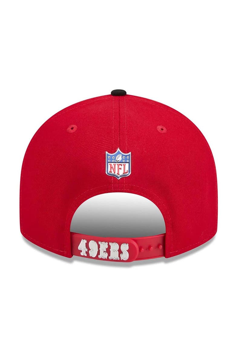 Men's New Era  Scarlet/Black San Francisco 49ers 2026 NFL Draft On Stage Pre-Curved 9FIFTY Snapback Hat, Alternate, color, Scarlet