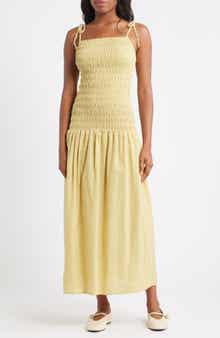 Topshop Shirred Cotton Seersucker Midi Sundress