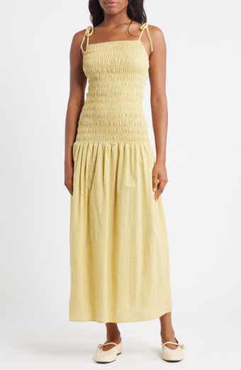 Topshop Shirred Cotton Seersucker Midi Sundress