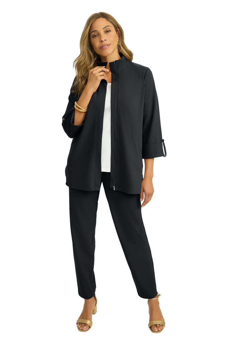Knit Crepe Winged Collar Set, Main, color, BLACK