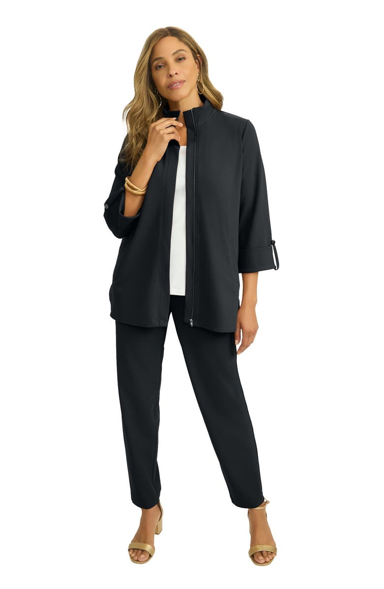 Jessica London Knit Crepe Winged Collar Set, Main, color, Black