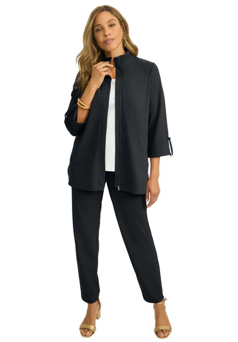 Knit Crepe Winged Collar Set (Plus)