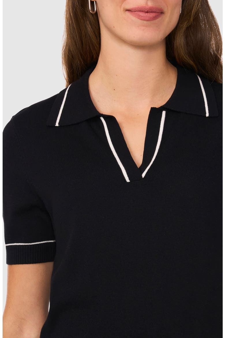 Tipped Johnny Collar Polo Sweater, Alternate, color, RICH BLACK