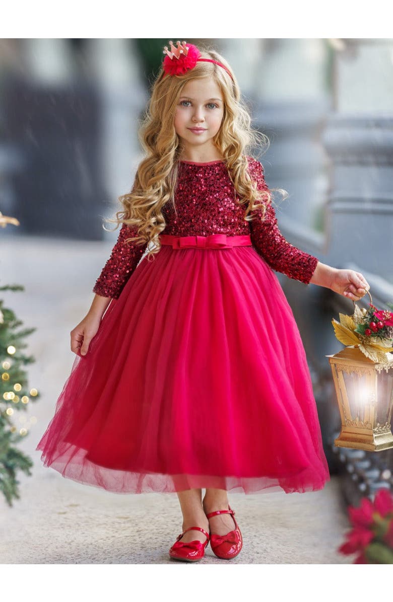 Mia Belle Girls Holiday Shining Star Maxi Dress, Alternate, color, Red