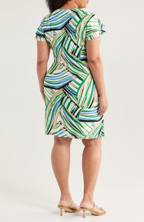 Anne Klein Plus Size Flutter-sleeve Classic Faux-wrap Dress In Green