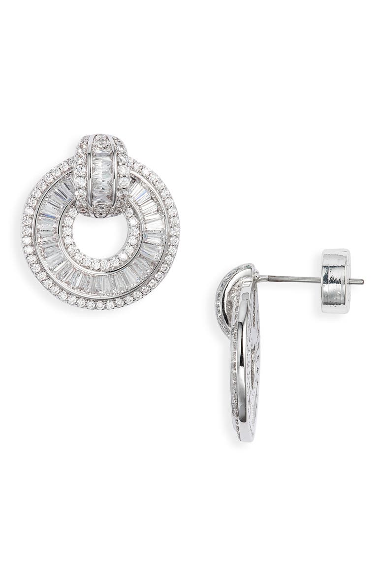 Cubic Zirconia Doorknocker Earrings, Main, color, CLEAR- SILVER