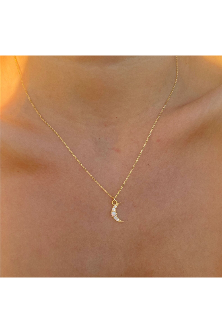 Crescent New Moon Opal Sterling Silver Necklace, Alternate, color, White