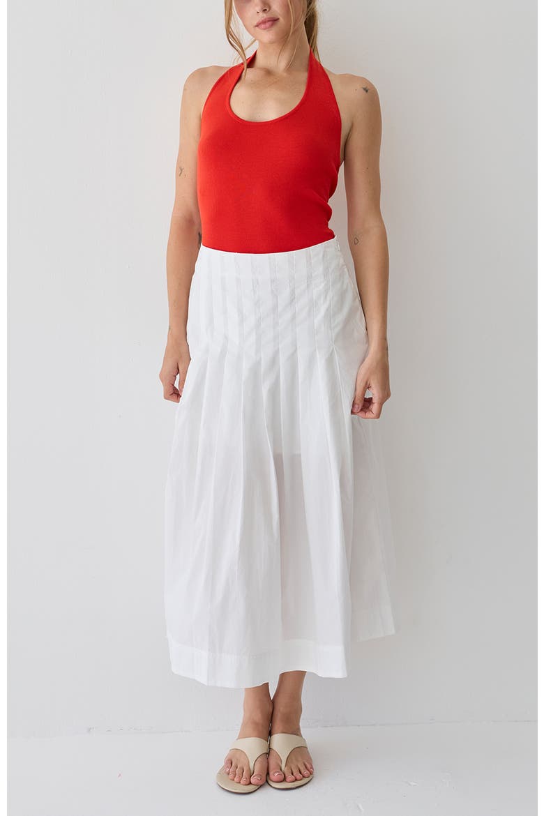 Poplin Box Pleated Midi Skirt, Alternate, color, White