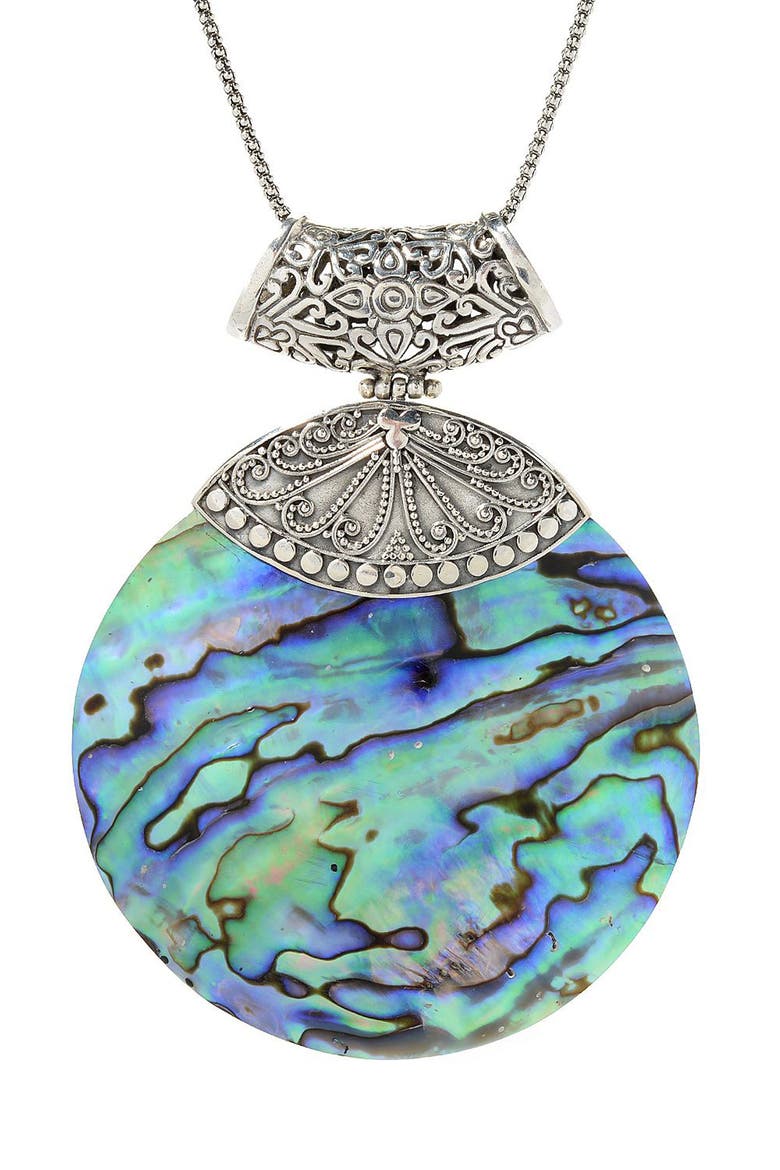 Abalone Round Pendant Necklace, Main, color, BLUE