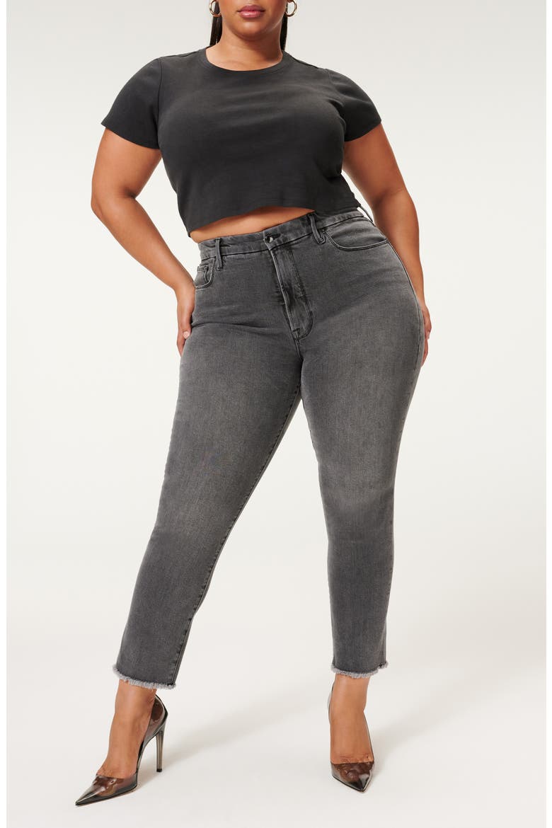 Good Classic Raw Hem Slim Jeans, Alternate, color, BLACK170